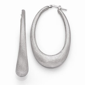 Sterling Silver Brushed Oval Hinged Hoop Earrings