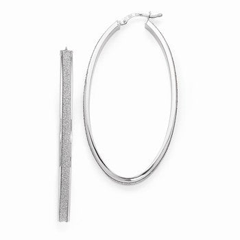 Sterling Silver Glitter Infused Oval Hinged Hoop Earrings