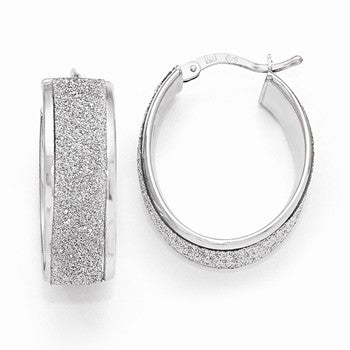 Sterling Silver Glitter Infused Oval Hinged Hoop Earrings