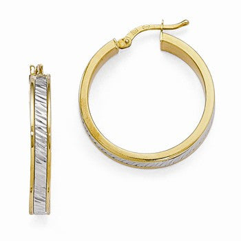 Sterling Silver Gold-plated Polished Diamond-cut Hoop Earrings