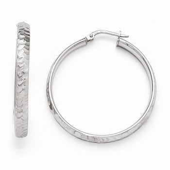 Sterling Silver Radiant Essence Rhodium-plated Hinged Hoop Earrings