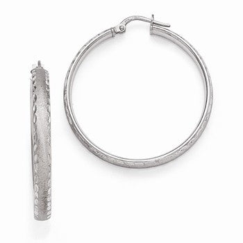 Sterling Silver Radiant Essence Rhodium-plated Hinged Hoop Earrings