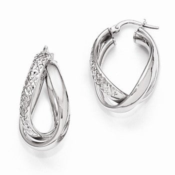 Sterling Silver Polished & Textured Fancy Hoop Earrings