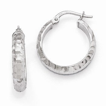 Sterling Silver Radiant Essence Rhodium-plated Hinged Hoop Earrings