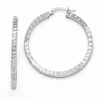Sterling Silver Radiant Essence Rhodium-plated Hinged Hoop Earrings