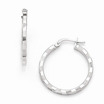 Sterling Silver Polished & Textured Hinged Hoop Earrings