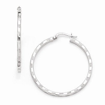 Sterling Silver Polished & Textured Hinged Hoop Earrings