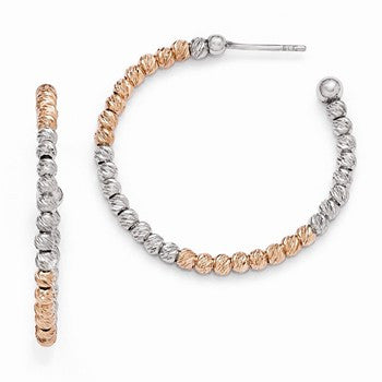Sterling Silver Rose Gold-plated Diamond-cut Post Hoop Earrings