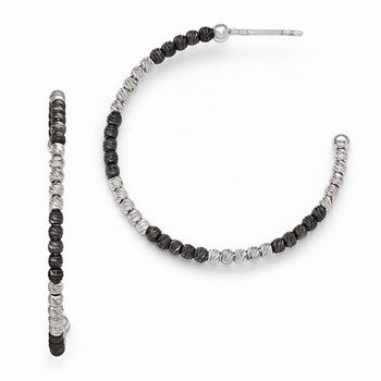 Sterling Silver Ruthenium-plated Diamond-cut Post Hoop Earrings