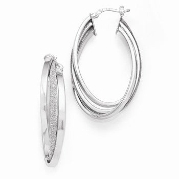 Sterling Silver Glitter Infused Oval Hinged Hoop Earrings