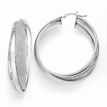 Sterling Silver Glitter Infused Oval Hinged Hoop Earrings