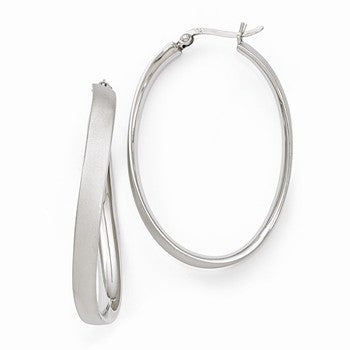 Sterling Silver Rhodium-plated Satin Oval Hoop Earrings