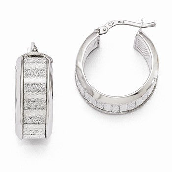 Sterling Silver Polished Glitter Infused Hoop Earrings