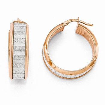 Sterling Silver Rose Tone Plated Glitter Infused Hoop Earring, Jewelry Earrings