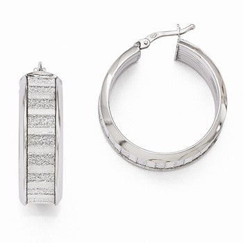 Sterling Silver Glitter Round Infused Hoop Earrings