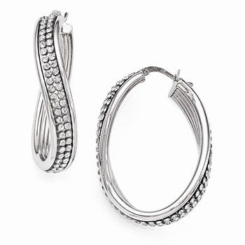 Sterling Silver Polished Swarovski Elements Hoop Earrings