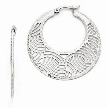 Sterling Silver Fancy Polished Cut-out Large Hoop Earrings