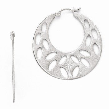 Sterling Silver Fancy Brushed Cut-out Large Hoop Earrings