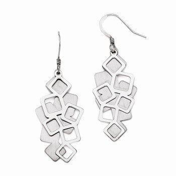 Sterling Silver Polished Brushed Cut-out Dangle Earrings
