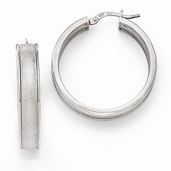 Sterling Silver Polished Scratch Finish Hoop Earrings