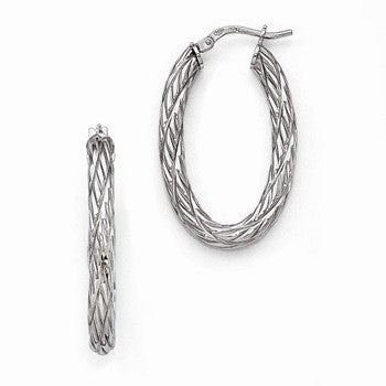 Sterling Silver Polished Textured Hoop Earrings