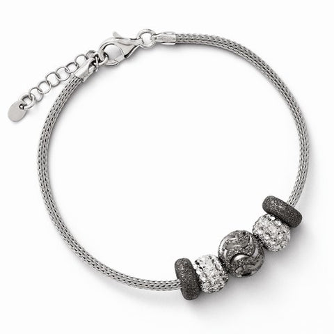 Sterling Silver Diamond-Cut Five Beaded Mesh Bracelet