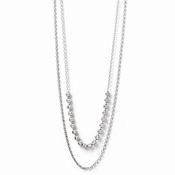 Sterling Silver Diamond-Cut Two Layer Beaded Necklace