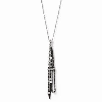 Sterling Silver Ruthenium Diamond-Cut Beaded Necklace