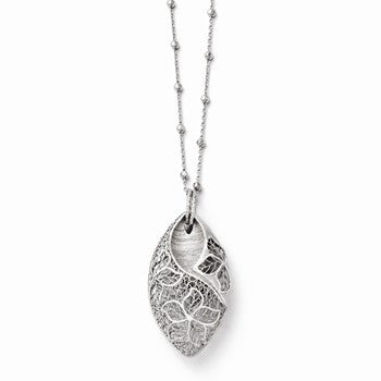 Sterling Silver Diamond-Cut Beaded Puff Teardrop Necklace