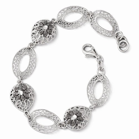 Sterling Silver Diamond-Cut and Textured Flower Bracelet