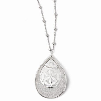 Sterling Silver Polished Glitterfused Beaded Necklace