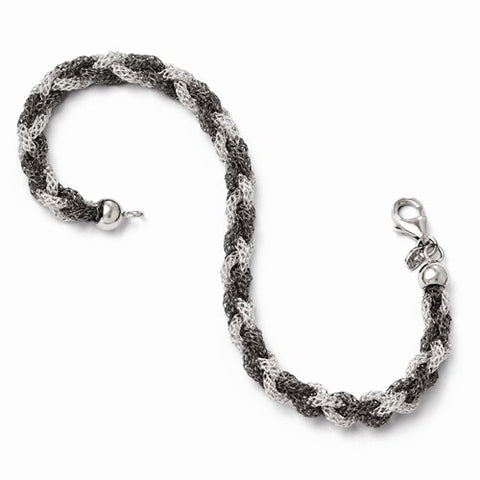Sterling Silver Ruthenium Twisted Mesh Bracelet