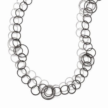 Sterling Silver Ruthenium-Plated-Layer Fancy Link Necklace