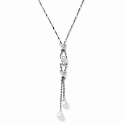 Sterling Silver CZ and Freshwater Cultured Pearl Necklace