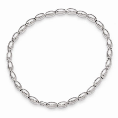 Sterling Silver Polished Beaded Stretch Bracelet