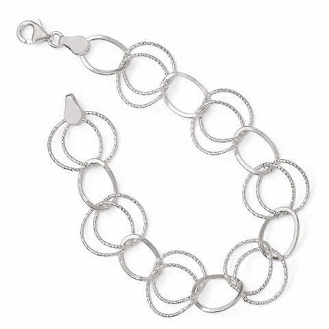 Sterling Silver Polished and Textured Facny Link Bracelet