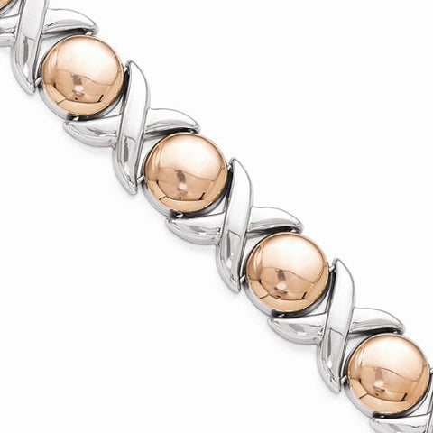 Sterling Silver Rose-Tone Flash 18K Plated Polished Bracelet