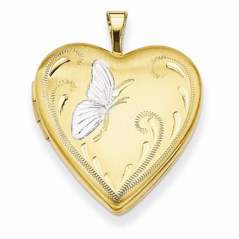 14k Gold Filled Two-color 2-Frame Butterfly Heart Locket