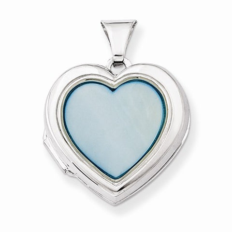 Sterling Silver Blue MOP 18mm 2-Frame Heart Locket