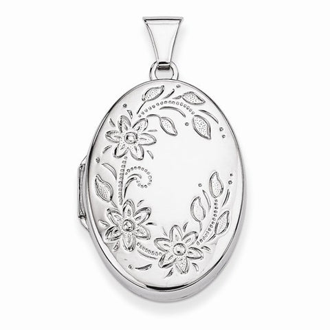 Sterling Silver Floral Oval Locket