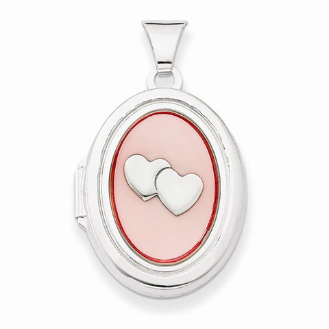 Sterling Silver MOP with 2 Hearts 2-Frame Oval Locket