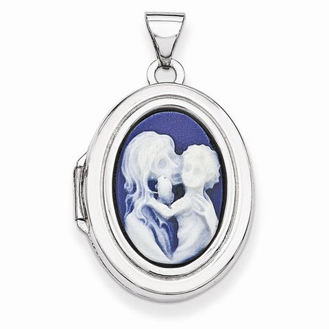 Sterling Silver Agate Cameo 21mm 2-Frame Oval Locket