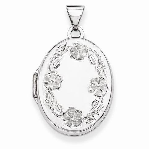 Sterling Silver Floral 21mm Oval Locket