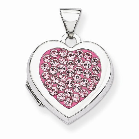 Sterling Silver Pave Pink Swarovski Elements 15mm Heart Locket
