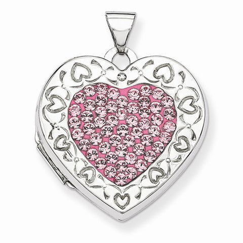 Sterling Silver Pave Pink Swarovski Elements 21mm Heart Locket