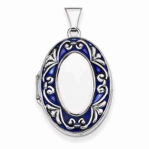 Sterling Silver Enameled Scroll Oval Locket