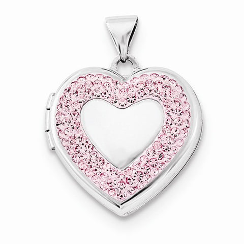 Sterling Silver 18mm Heart Light Rose Swarovski Elements Border Locket