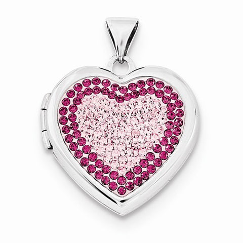 Sterling Silver 18mm Heart Rose/Light Rose Swarovski Elements Locket
