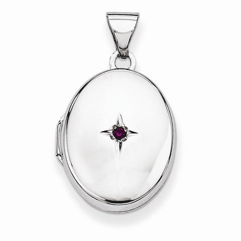 Sterling Silver Red Synthetic Stone Oval Locket