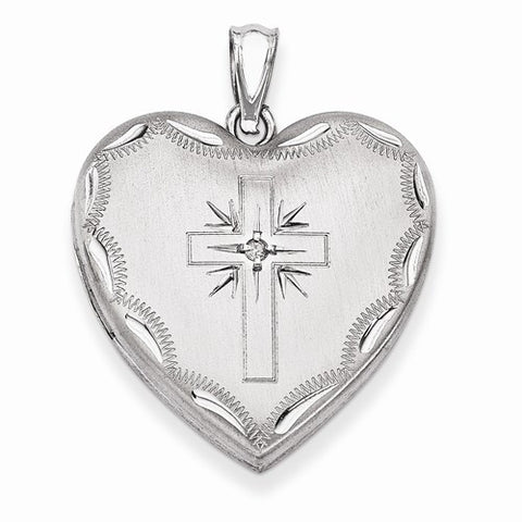 Sterling Silver 24mm w/ Diamond Cross Design Family Heart Locket